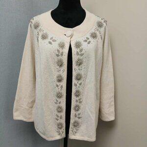 Talbots Women’s Large Lambs Wool Angora Rabbit Hair One Button Cardigan beaded
